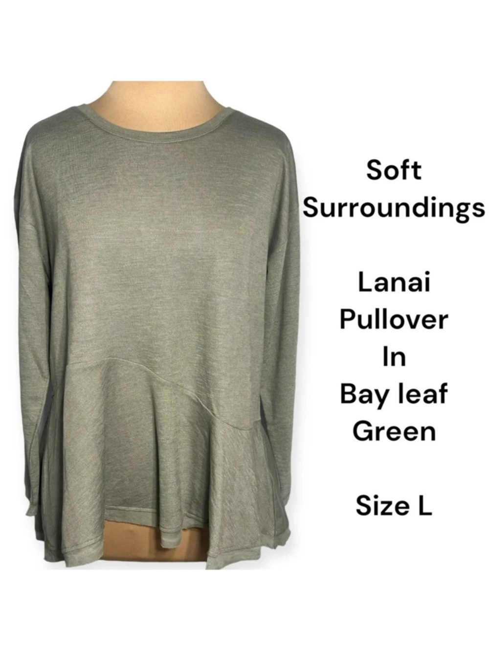 Soft Surroundings bay leaf green pull over top size Large - Picture 3 of 8